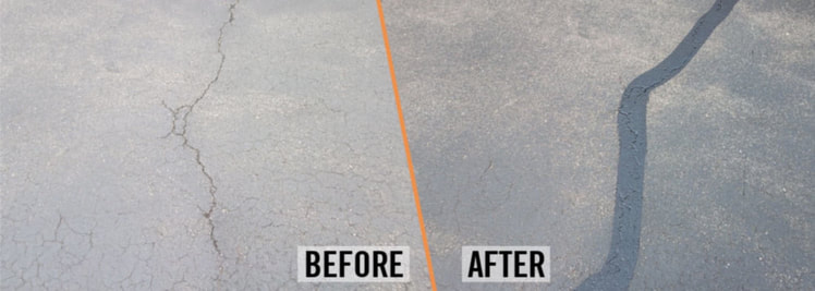 Before and after crack sealing of a concrete driveway in Milpitas, CA